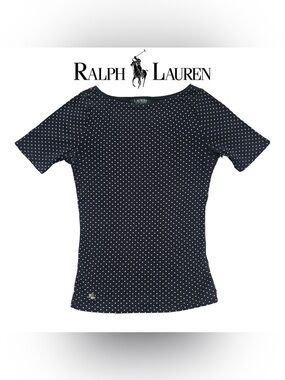 Vintage 90s y2k Lauren by Ralph Lauren navy polka dot boat neck top